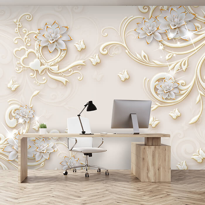 Fototapete 3D Effekt Blumen Ornamente Gold M6098 - Bild 1 Fototapete 3D Effekt Blumen Ornamente Gold M6098 - Bild 1