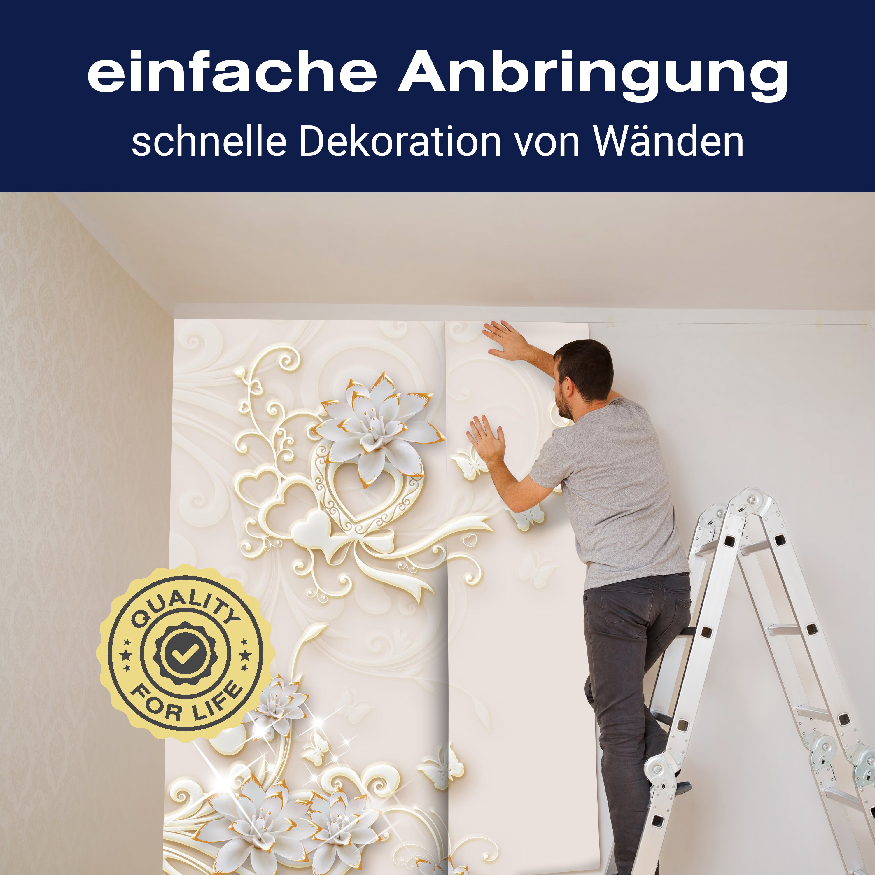 Fototapete 3D Effekt Blumen Ornamente Gold M6098 - Bild 3 Fototapete 3D Effekt Blumen Ornamente Gold M6098 - Bild 3