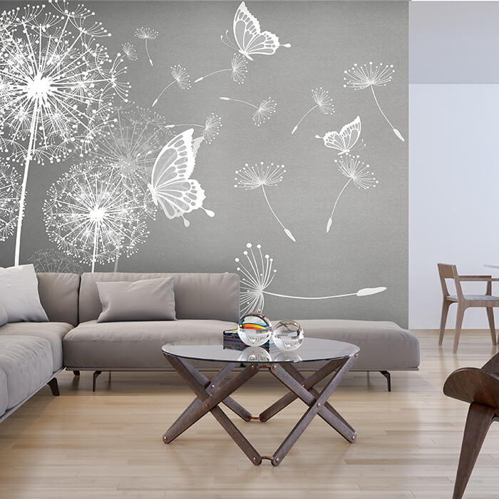 Fototapete Pusteblumen mit Schmetterlingen M6119 - Bild 1 Fototapete Pusteblumen mit Schmetterlingen M6119 - Bild 1