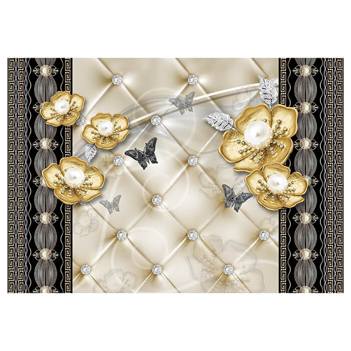 Fototapete Goldenen Blumen Silber Schmetterlinge M6129 - Bild 2 Fototapete Goldenen Blumen Silber Schmetterlinge M6129 - Bild 2