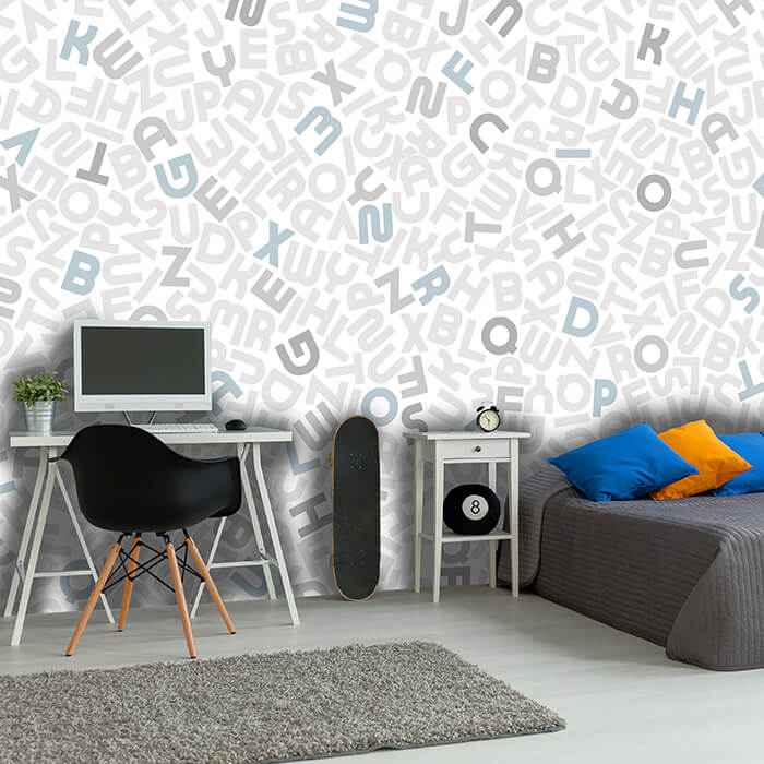 Fototapete Alphabet blau grau M6432 - Bild 1 Fototapete Alphabet blau grau M6432 - Bild 1