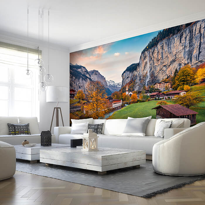 Fototapete Berge Alpen Dorf M6468 - Bild 1 Fototapete Berge Alpen Dorf M6468 - Bild 1