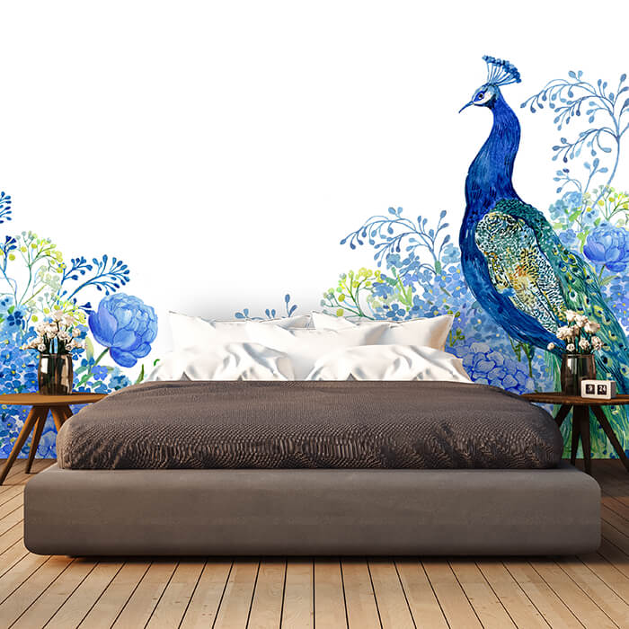 Fototapete Pfau Blumen Kunst Aquarell M6579 - Bild 1 Fototapete Pfau Blumen Kunst Aquarell M6579 - Bild 1