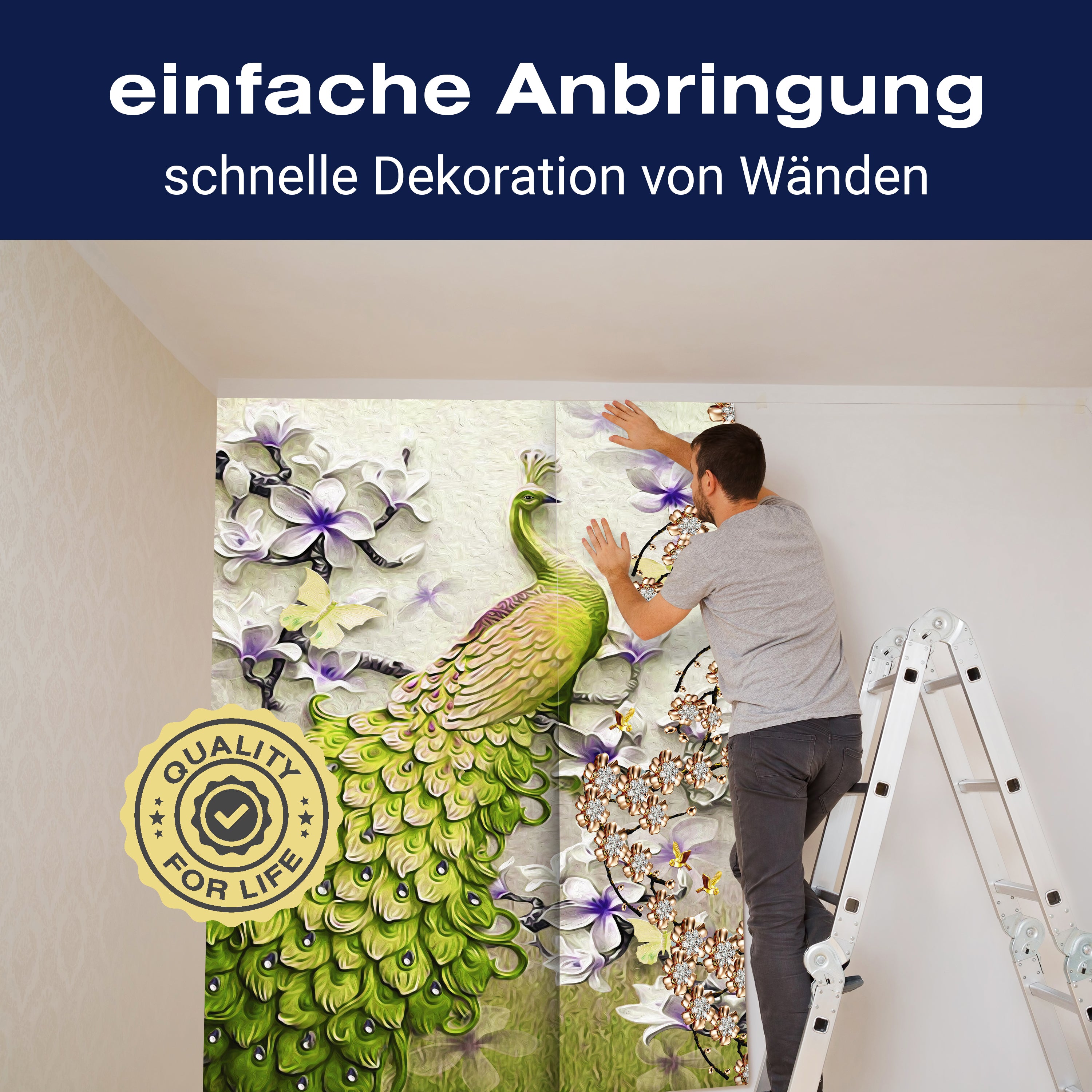 Fototapete grüne Pfaue Kunst Blumen M6585 - Bild 3 Fototapete grüne Pfaue Kunst Blumen M6585 - Bild 3