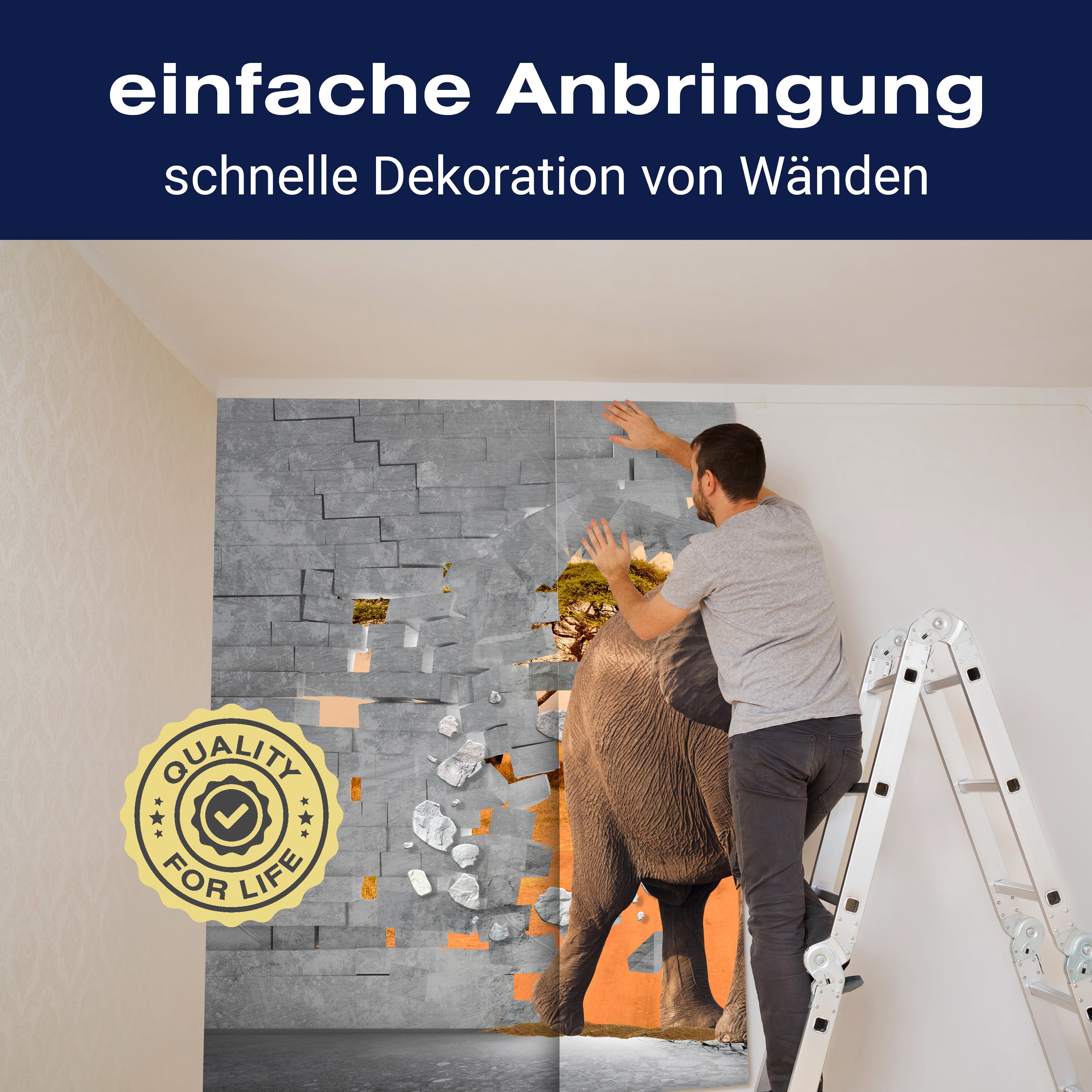 Fototapete 3D Optik Elefant Wanddurchbruch M6617 - Bild 3 Fototapete 3D Optik Elefant Wanddurchbruch M6617 - Bild 3