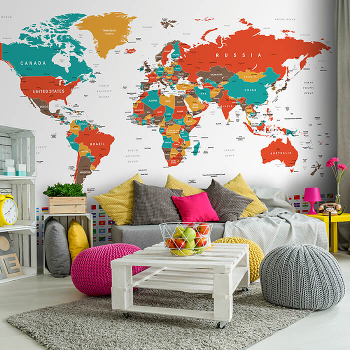 Fototapete bunte Weltkarte Flaggen M6651 - Bild 1 Fototapete bunte Weltkarte Flaggen M6651 - Bild 1
