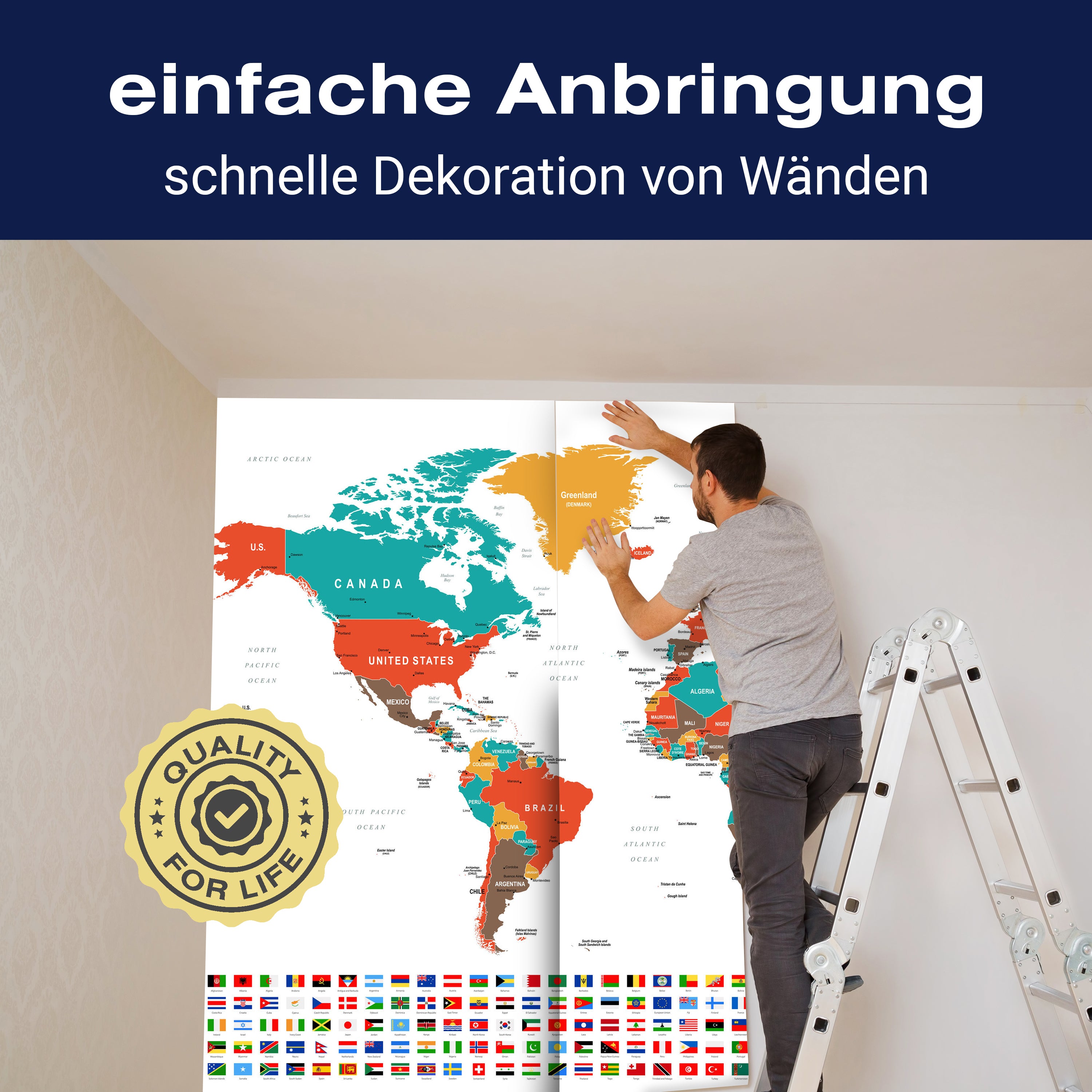 Fototapete bunte Weltkarte Flaggen M6651 - Bild 3 Fototapete bunte Weltkarte Flaggen M6651 - Bild 3