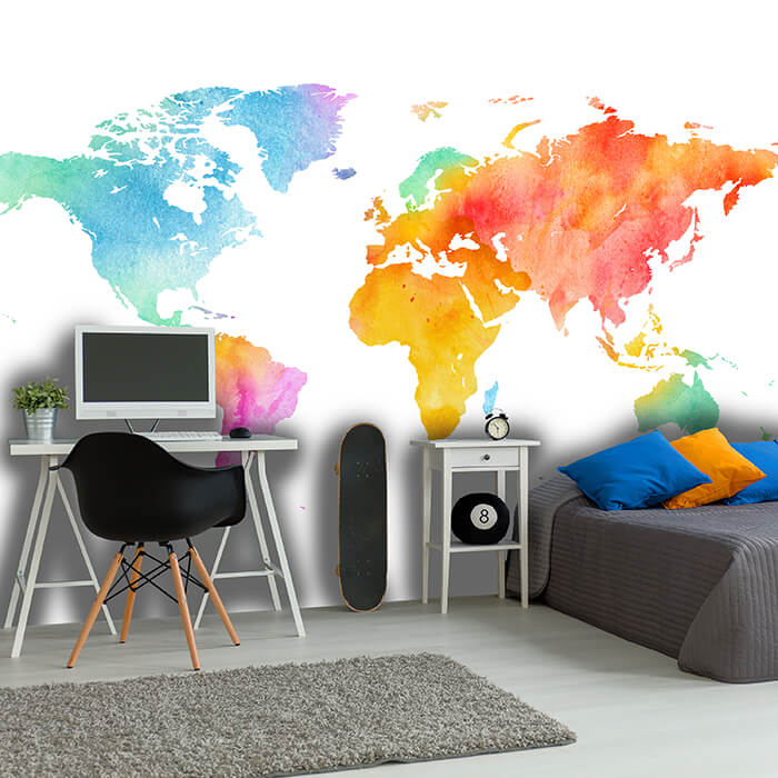 Fototapete bunte Weltkarte Wasserfarben M6652 - Bild 1 Fototapete bunte Weltkarte Wasserfarben M6652 - Bild 1