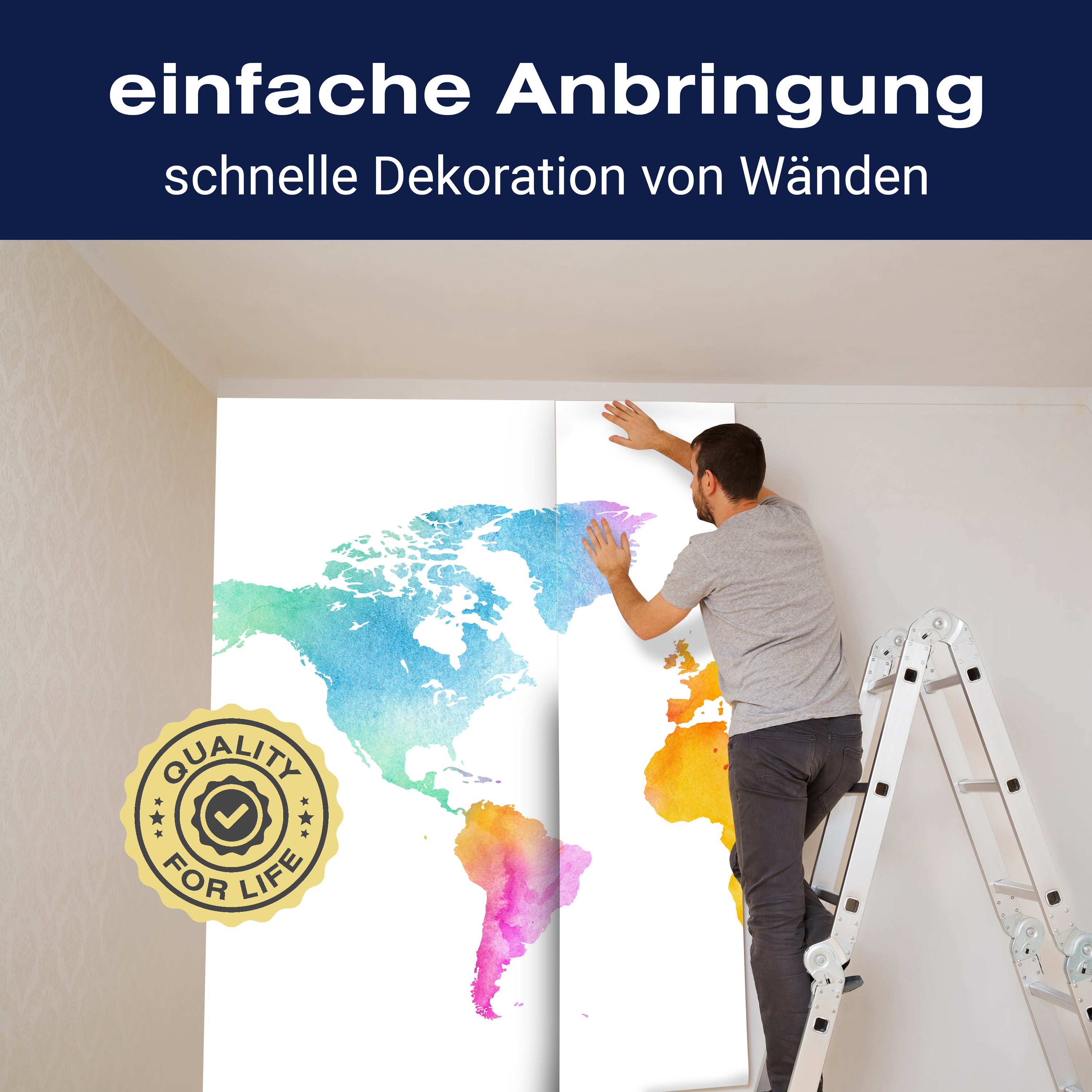 Fototapete bunte Weltkarte Wasserfarben M6652 - Bild 3 Fototapete bunte Weltkarte Wasserfarben M6652 - Bild 3