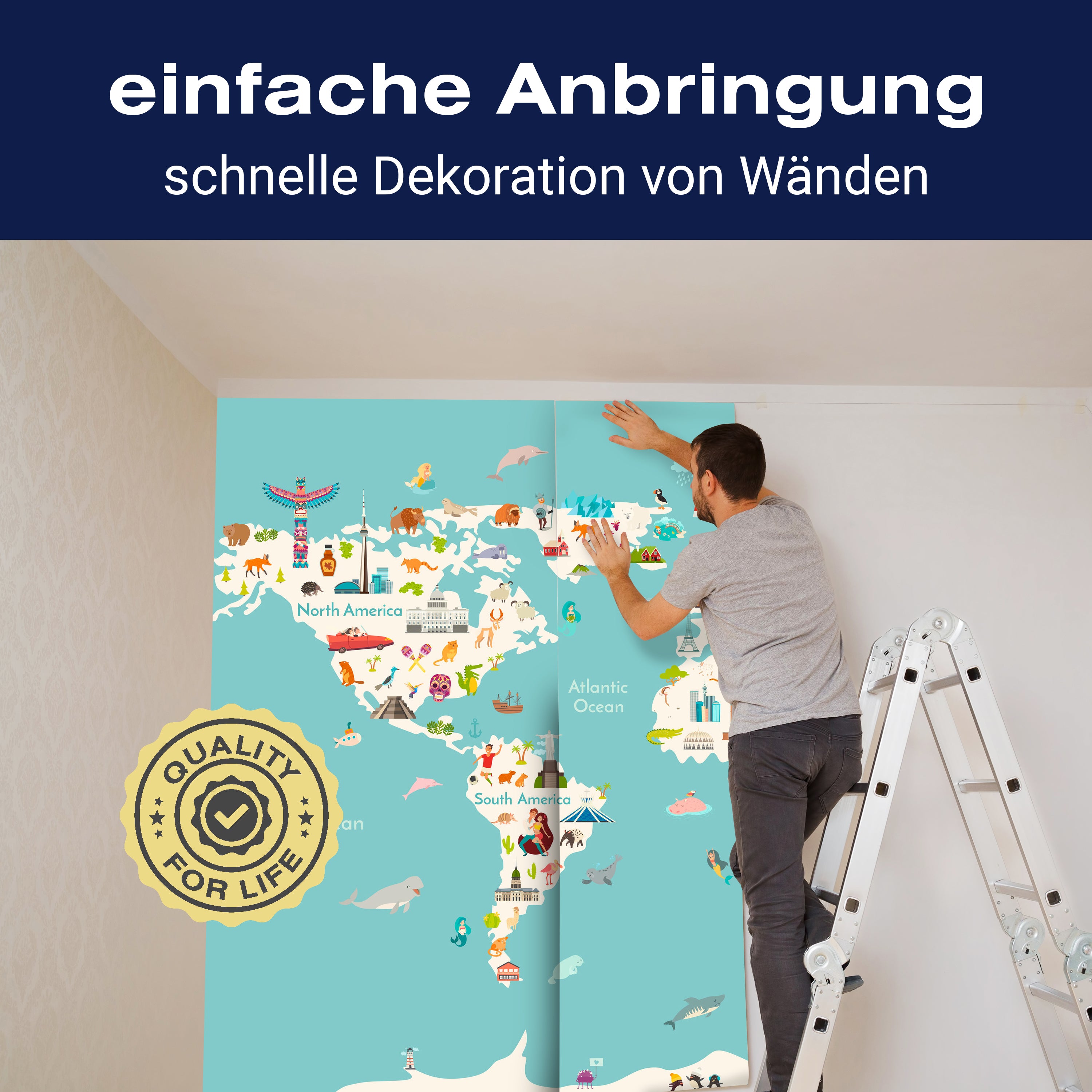 Fototapete bunte Weltkarte Kinder Figuren Atlas M6657 - Bild 3 Fototapete bunte Weltkarte Kinder Figuren Atlas M6657 - Bild 3