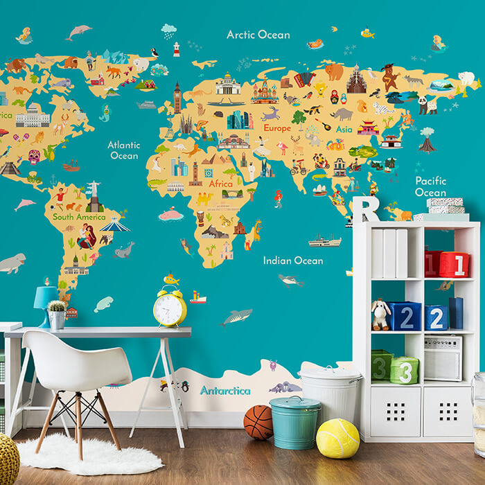 Fototapete bunte Weltkarte Figuren Kinder M6658 - Bild 1 Fototapete bunte Weltkarte Figuren Kinder M6658 - Bild 1
