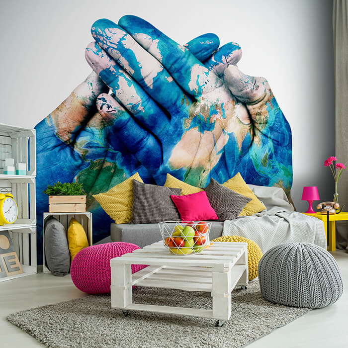 Fototapete Hände Erde Weltkarte M6687 - Bild 1 Fototapete Hände Erde Weltkarte M6687 - Bild 1