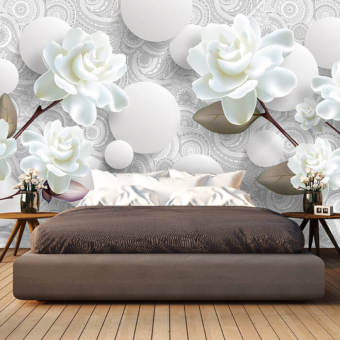 Fototapete Blumen 3D Optik Kreise weiß M6708 - Bild 1 Fototapete Blumen 3D Optik Kreise weiß M6708 - Bild 1