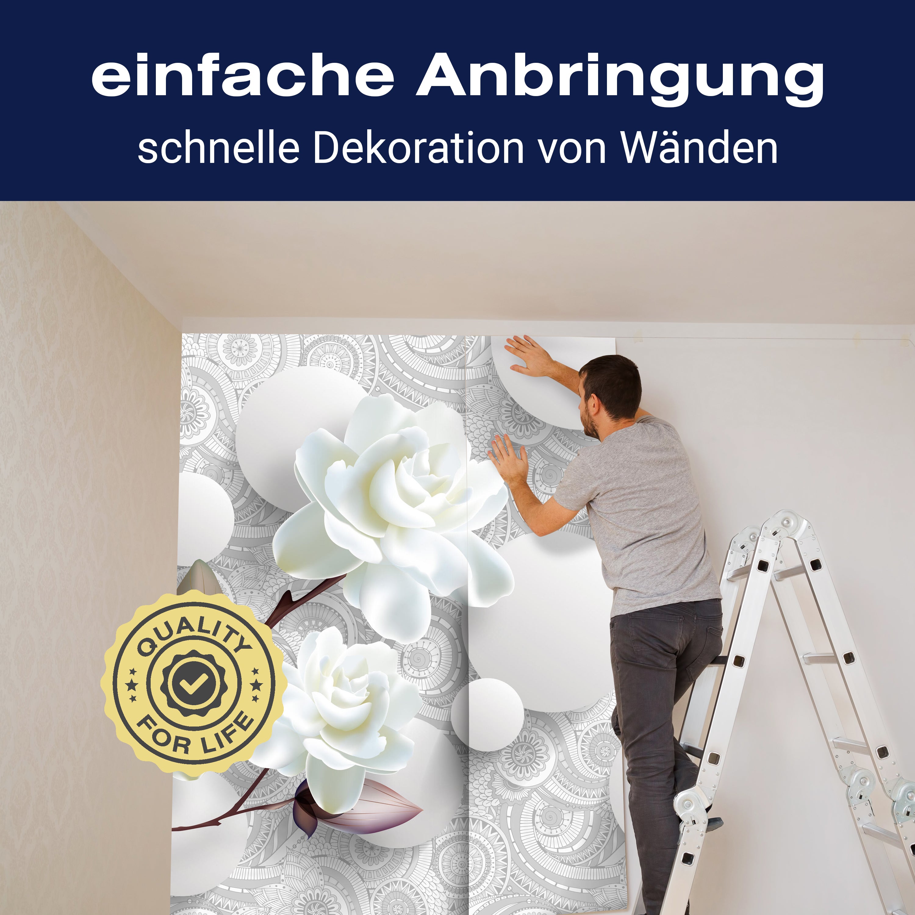 Fototapete Blumen 3D Optik Kreise weiß M6708 - Bild 3 Fototapete Blumen 3D Optik Kreise weiß M6708 - Bild 3