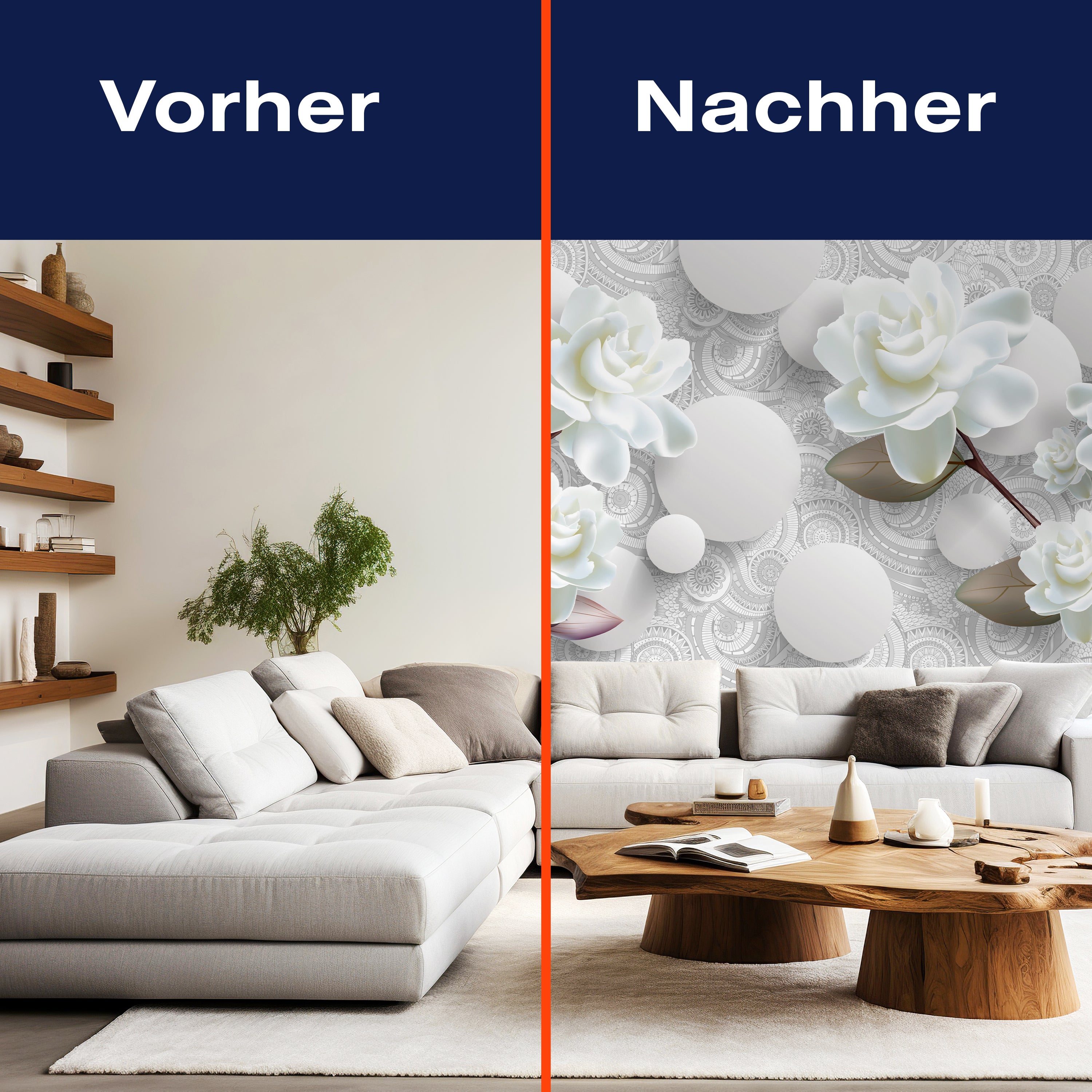 Fototapete Blumen 3D Optik Kreise weiß M6708 - Bild 9 Fototapete Blumen 3D Optik Kreise weiß M6708 - Bild 9