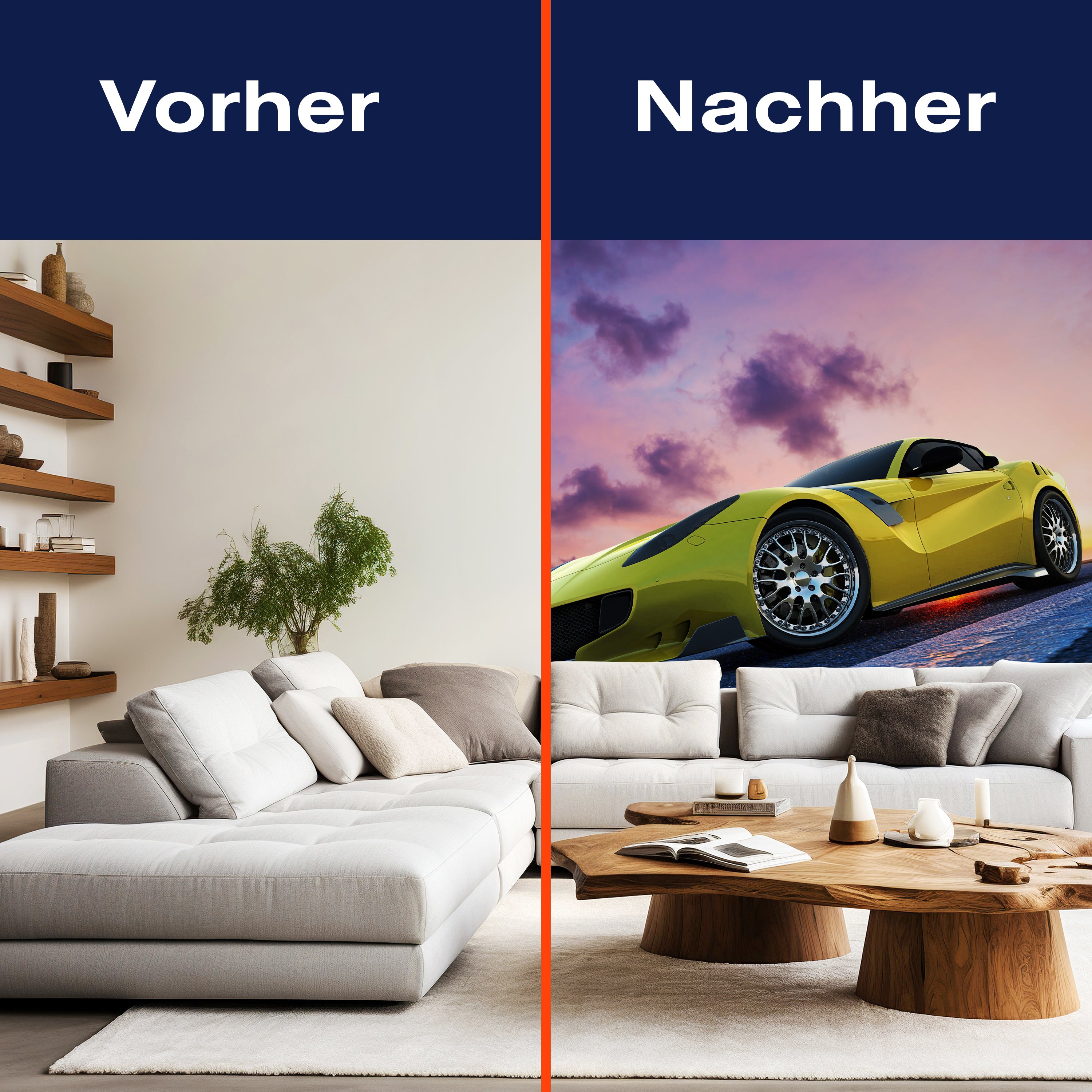 Fototapete gelber Sportwagen Straße M6729 - Bild 9 Fototapete gelber Sportwagen Straße M6729 - Bild 9