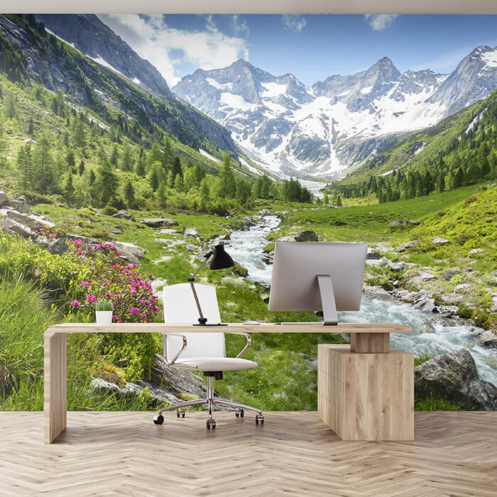 Fototapete Berge Alpen Wiese Bach M6751 - Bild 1 Fototapete Berge Alpen Wiese Bach M6751 - Bild 1