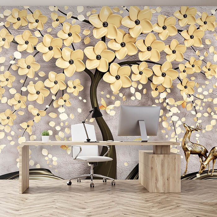 Fototapete Blütenbaum gold Reh M6788 - Bild 1 Fototapete Blütenbaum gold Reh M6788 - Bild 1