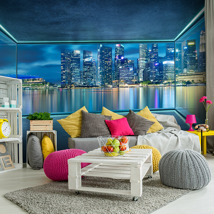 Fototapete Ausblick Fenster Stadt Nacht Skyline M6840 - Bild 1 Fototapete Ausblick Fenster Stadt Nacht Skyline M6840 - Bild 1