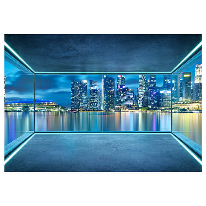 Fototapete Ausblick Fenster Stadt Nacht Skyline M6840 - Bild 2 Fototapete Ausblick Fenster Stadt Nacht Skyline M6840 - Bild 2