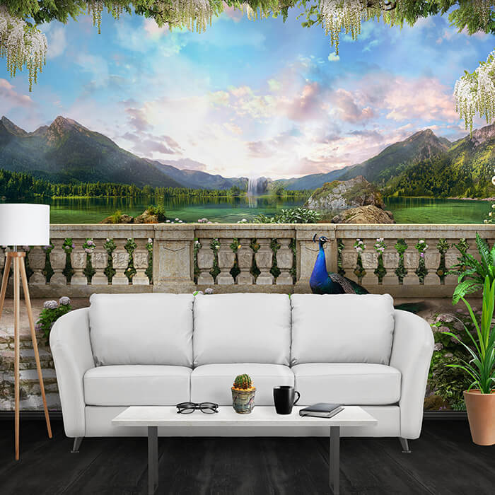 Fototapete Ausblick Berge Pfau Treppe Wasserfall M6847 - Bild 1 Fototapete Ausblick Berge Pfau Treppe Wasserfall M6847 - Bild 1