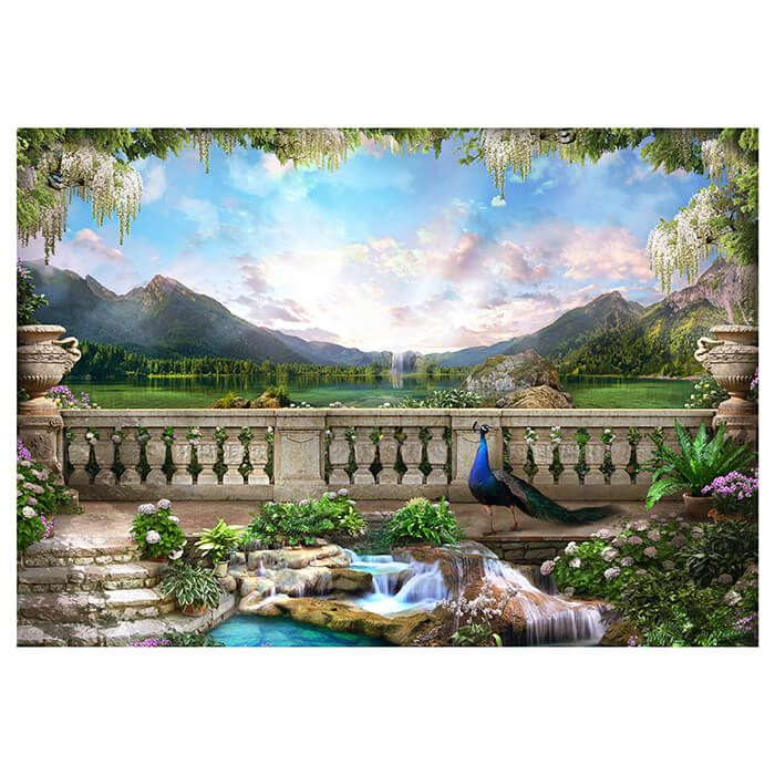 Fototapete Ausblick Berge Pfau Treppe Wasserfall M6847 - Bild 2 Fototapete Ausblick Berge Pfau Treppe Wasserfall M6847 - Bild 2