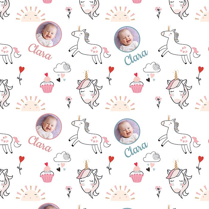 Geschenkpapier Einhorn, Foto, Name M0018 Geschenkpapier Einhorn, Foto, Name M0018