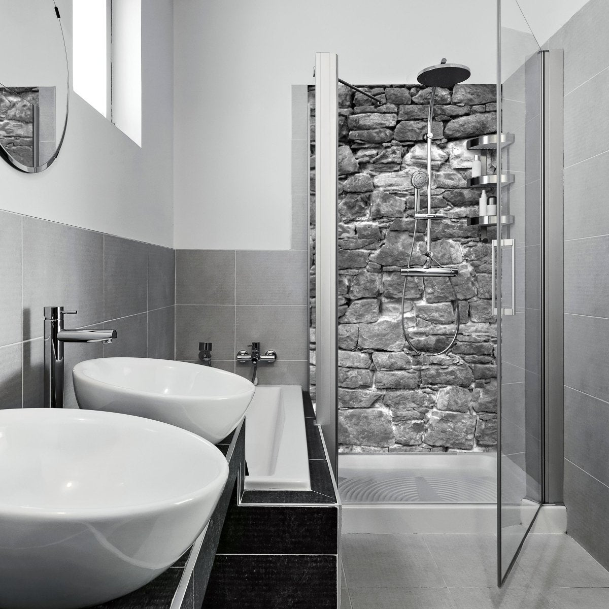 Duschwand Natursteinmaur Grau M0034 entdecken - Bild 1 Duschwand Natursteinmaur Grau M0034 entdecken - Bild 1