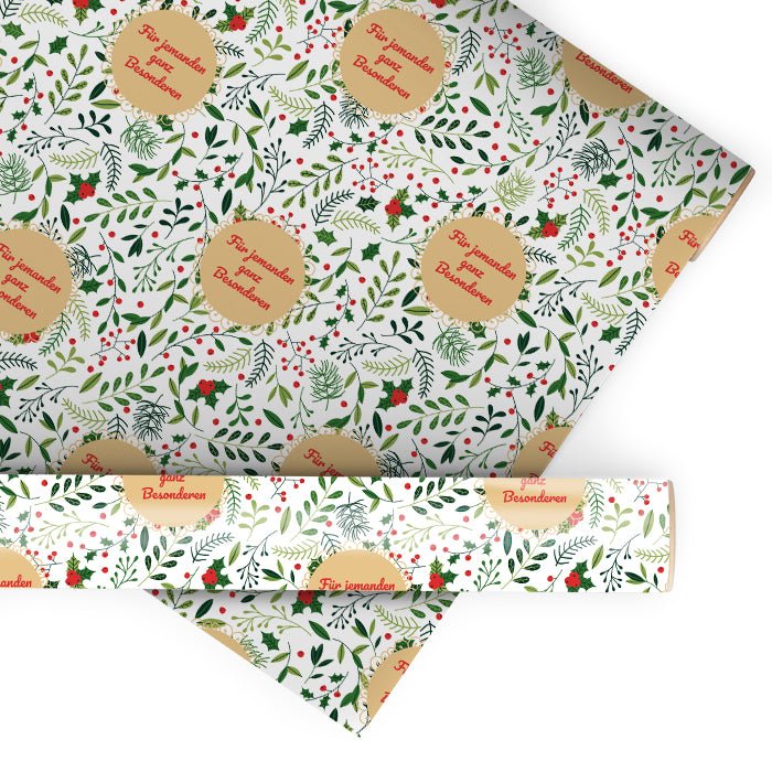 Geschenkpapier personalisiert Geschenkpapier Weihnachten Stechpalme Text M0046 - Bild 1 Geschenkpapier personalisiert Geschenkpapier Weihnachten Stechpalme Text M0046 - Bild 1