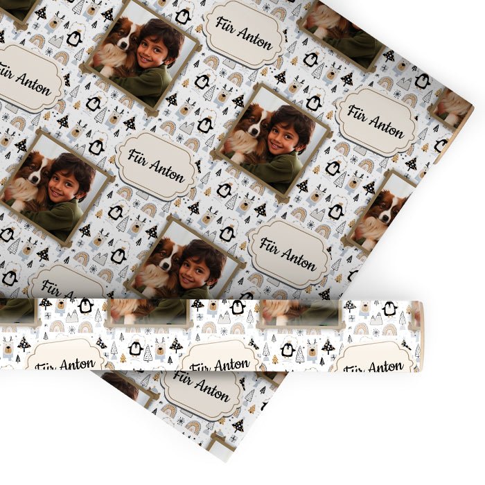 Geschenkpapier personalisiert Geschenkpapier Weihnachten Rentier Text Foto M0054 - Bild 1 Geschenkpapier personalisiert Geschenkpapier Weihnachten Rentier Text Foto M0054 - Bild 1