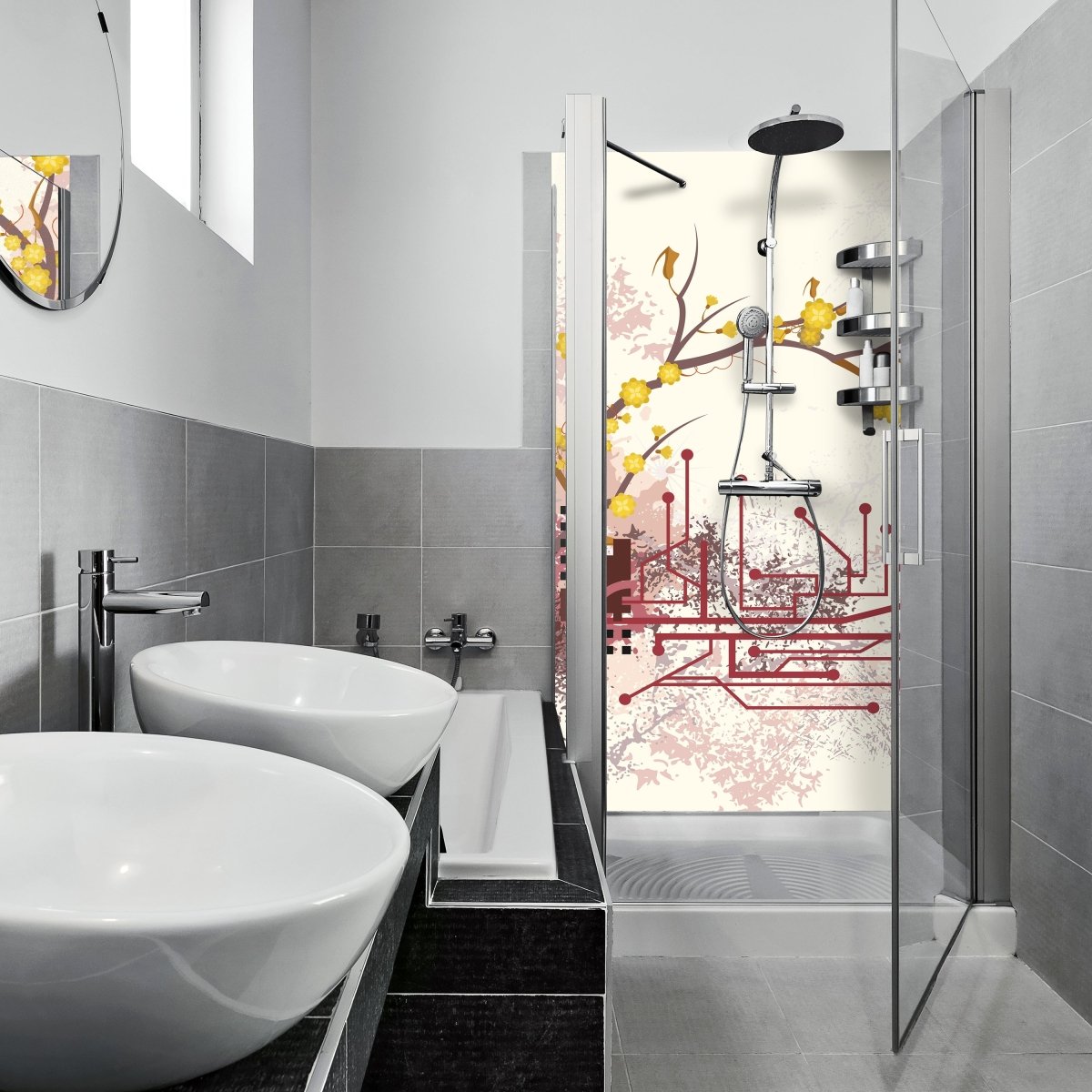 Duschwand Haruka Retro Blüten M0057 entdecken - Bild 1 Duschwand Haruka Retro Blüten M0057 entdecken - Bild 1