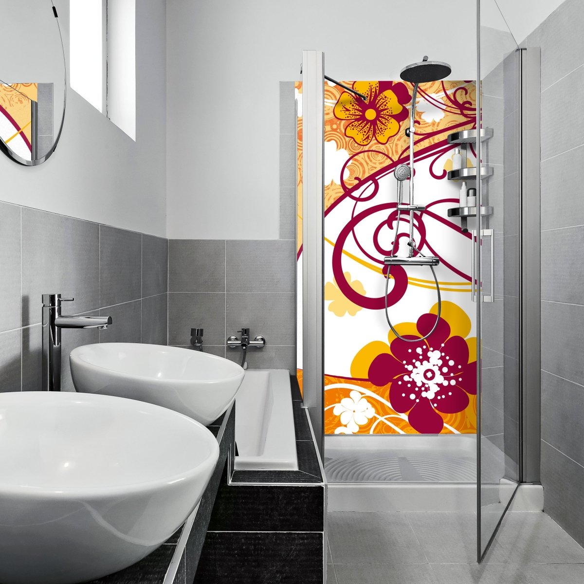 Duschwand Friederike Blüten M0080 entdecken - Bild 1 Duschwand Friederike Blüten M0080 entdecken - Bild 1