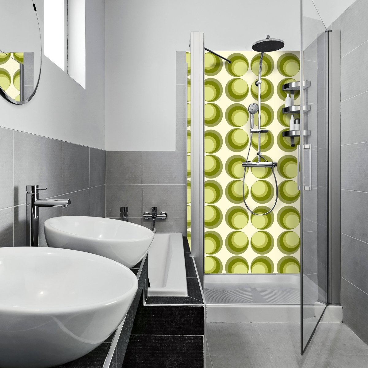 Duschwand Retrokreise Grün M0097 entdecken - Bild 1 Duschwand Retrokreise Grün M0097 entdecken - Bild 1