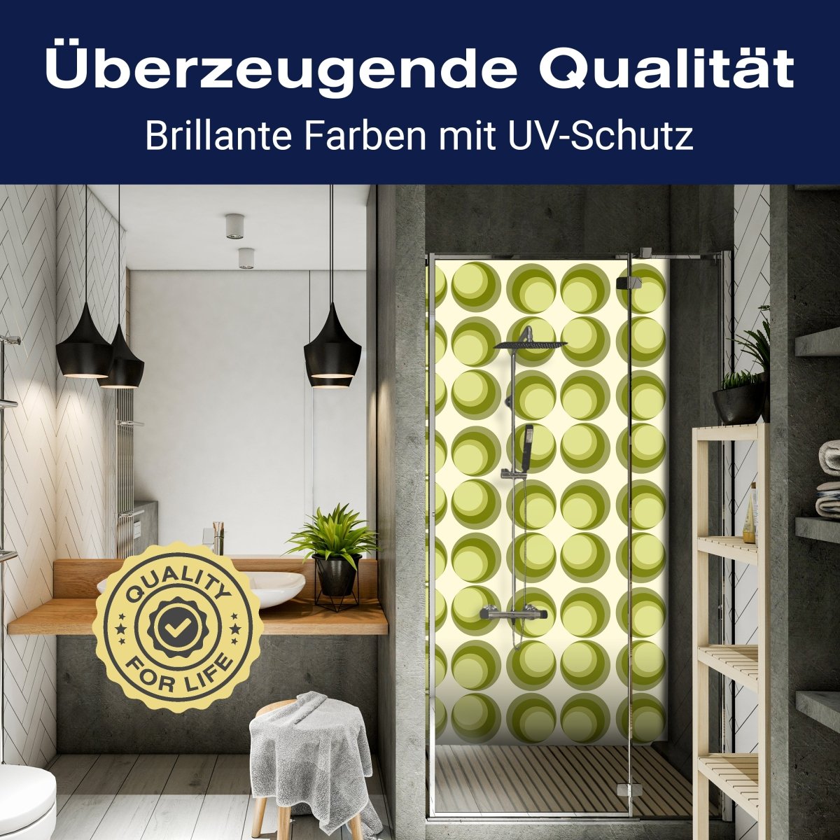 Duschwand Retrokreise Grün M0097 entdecken - Bild 2 Duschwand Retrokreise Grün M0097 entdecken - Bild 2