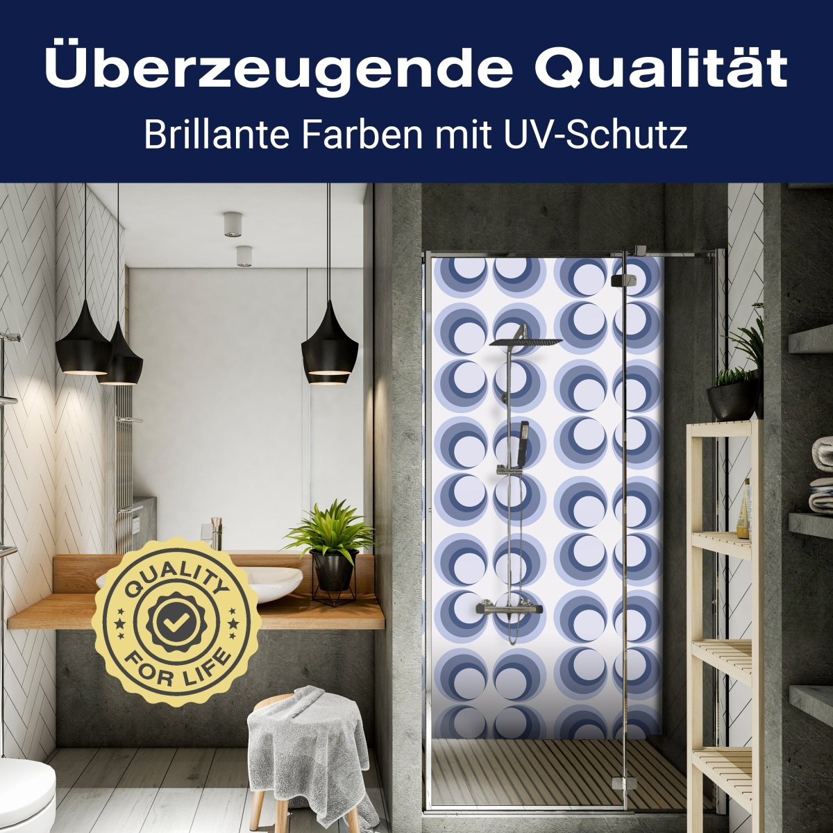 Duschwand Retrokreise Blau Muster M0099 entdecken - Bild 2 Duschwand Retrokreise Blau Muster M0099 entdecken - Bild 2