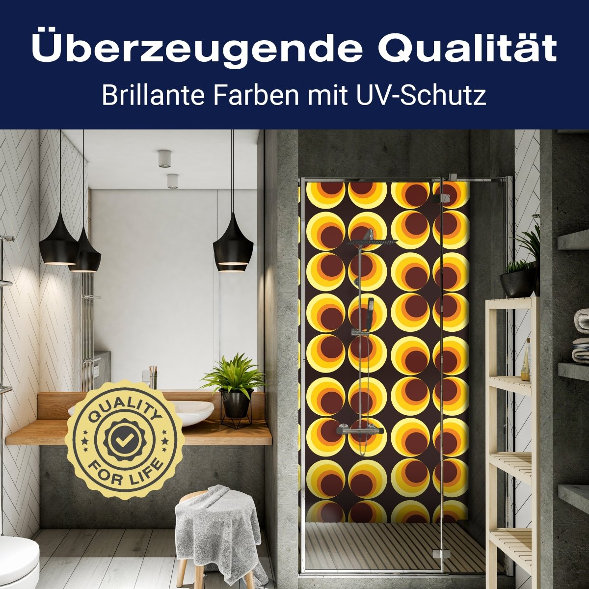 Duschwand Retrokreise Braun Muster M0100 entdecken - Bild 2 Duschwand Retrokreise Braun Muster M0100 entdecken - Bild 2