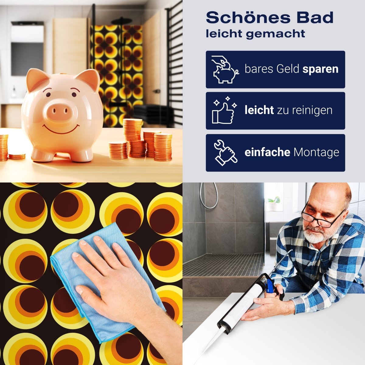 Duschwand Retrokreise Braun Muster M0100 entdecken - Bild 7 Duschwand Retrokreise Braun Muster M0100 entdecken - Bild 7