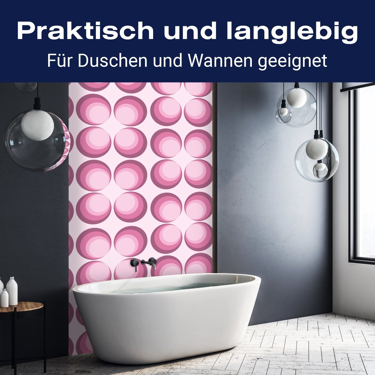 Duschwand Retrokreise Rosa Muster M0101 entdecken - Bild 3 Duschwand Retrokreise Rosa Muster M0101 entdecken - Bild 3