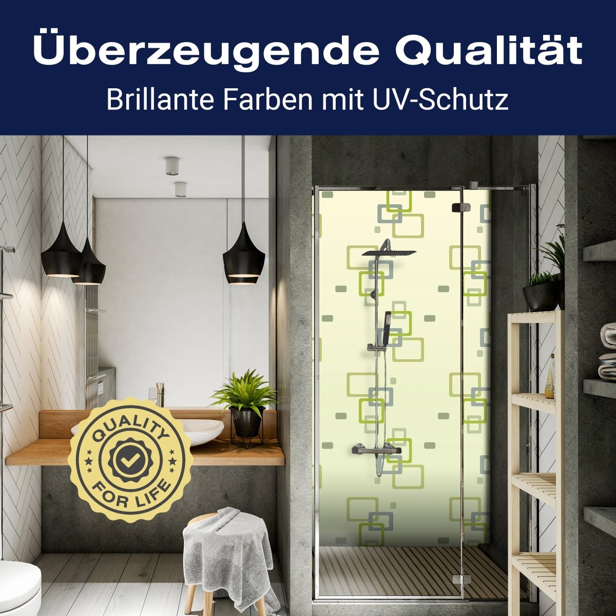 Duschwand Retrokästchen Grün Muster M0102 entdecken - Bild 2 Duschwand Retrokästchen Grün Muster M0102 entdecken - Bild 2