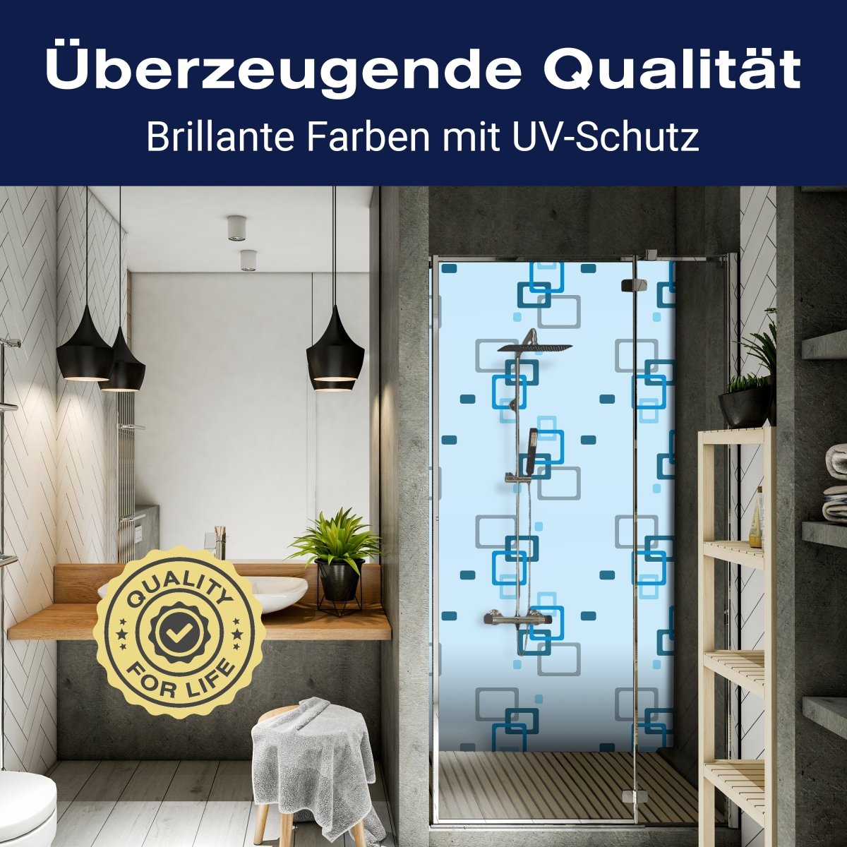 Duschwand Retrokästchen hellblau Muster M0103 entdecken - Bild 2 Duschwand Retrokästchen hellblau Muster M0103 entdecken - Bild 2