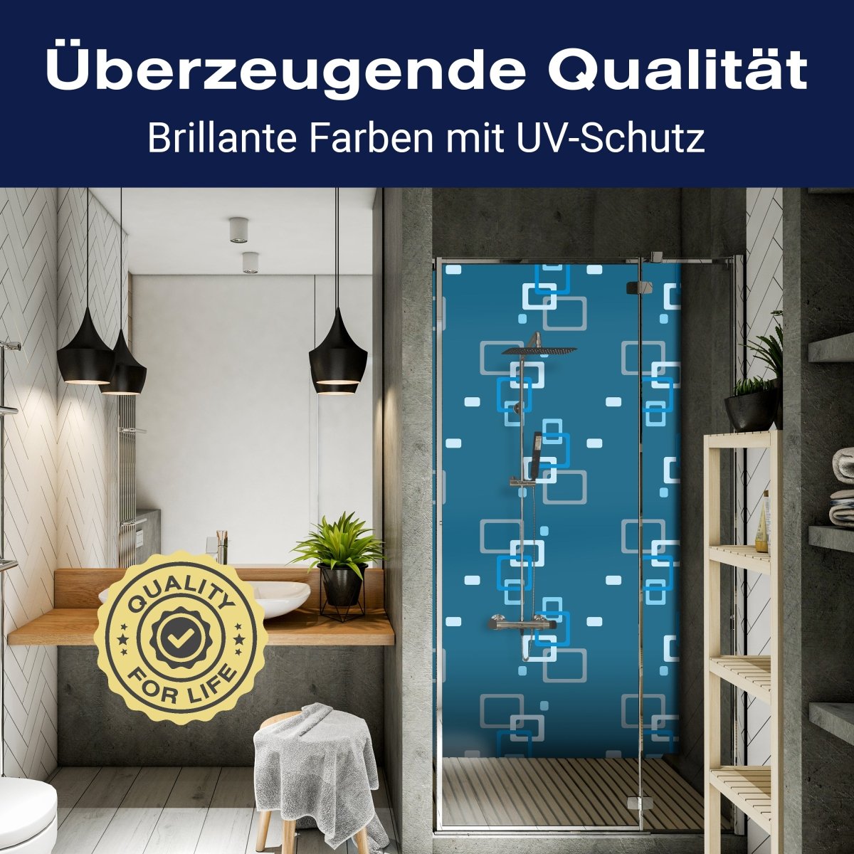 Duschwand Retrokästchen dunkelblau Muster M0104 entdecken - Bild 2 Duschwand Retrokästchen dunkelblau Muster M0104 entdecken - Bild 2