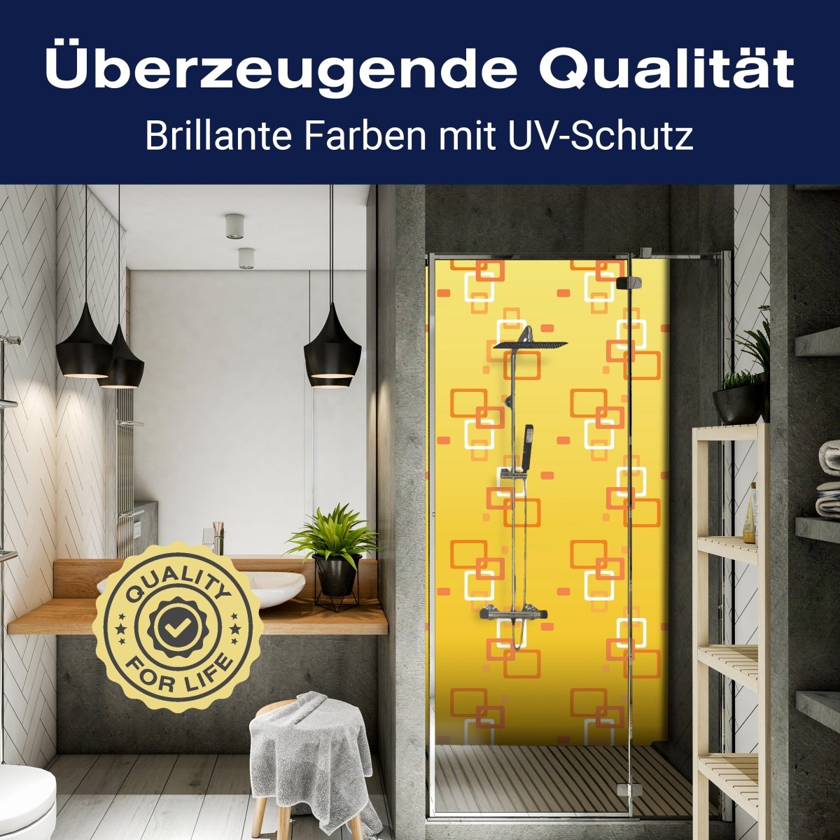 Duschwand Retrokästchen Gelb Muster M0106 entdecken - Bild 2 Duschwand Retrokästchen Gelb Muster M0106 entdecken - Bild 2