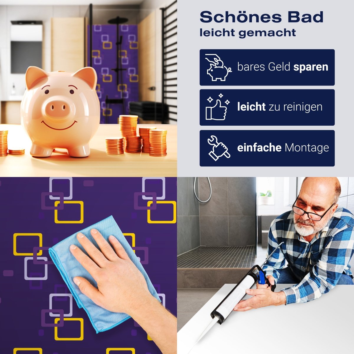 Duschwand Retrokästchen Lila Muster M0107 entdecken - Bild 7 Duschwand Retrokästchen Lila Muster M0107 entdecken - Bild 7