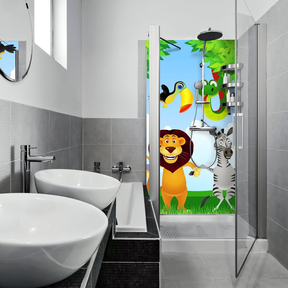 Duschwand Tiergruppe Kinder M0241 entdecken - Bild 1 Duschwand Tiergruppe Kinder M0241 entdecken - Bild 1