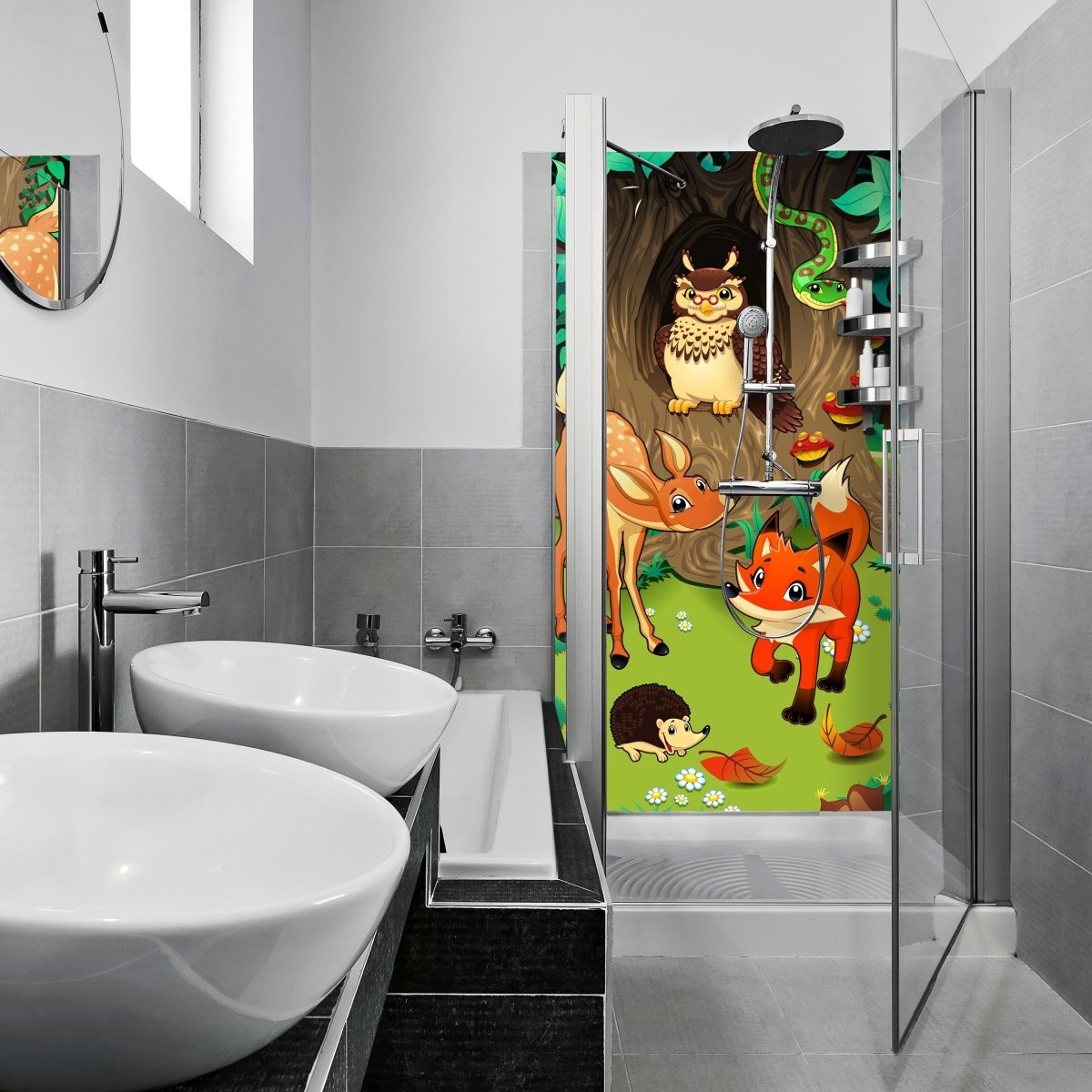 Duschwand Freundliche Waldtiere Kinder M0242 entdecken - Bild 1 Duschwand Freundliche Waldtiere Kinder M0242 entdecken - Bild 1