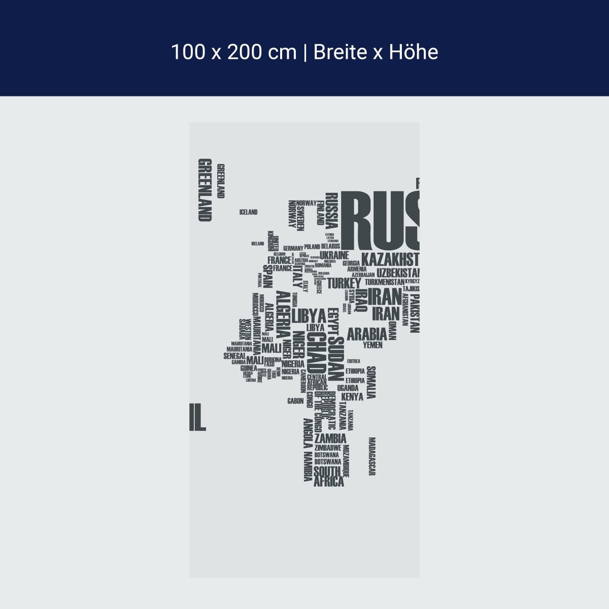 Duschwand Weltkarte Landnamen Erde M0256 Duschwand Weltkarte Landnamen Erde M0256