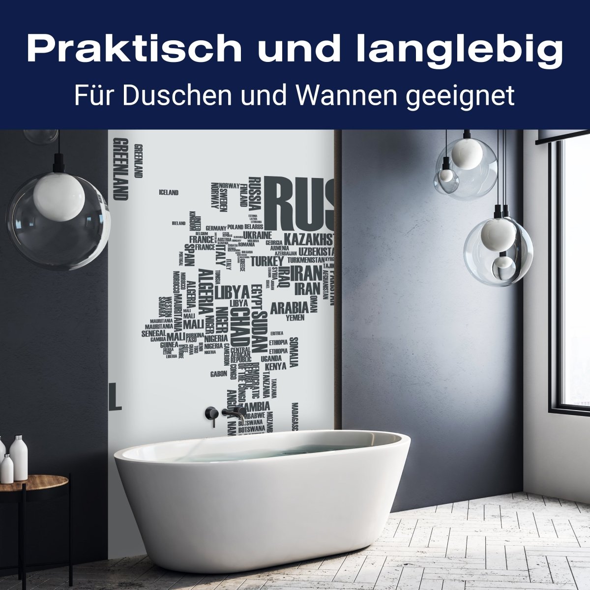 Duschwand Weltkarte Landnamen Erde M0256 entdecken - Bild 3 Duschwand Weltkarte Landnamen Erde M0256 entdecken - Bild 3