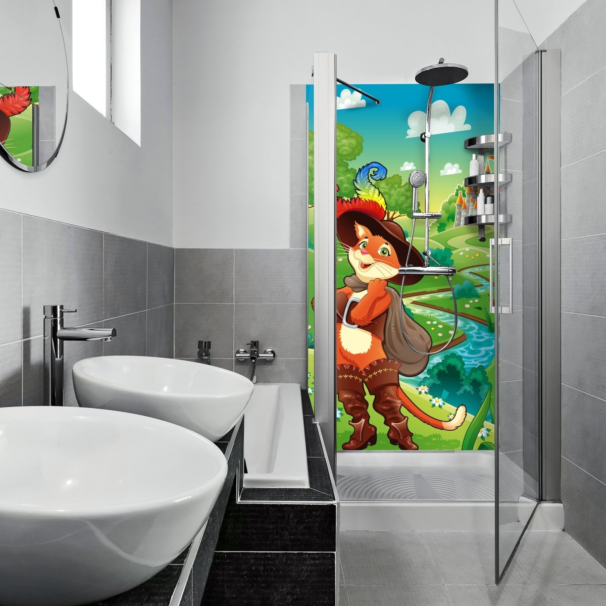 Duschwand Gestiefelter Kater M0320 entdecken - Bild 1 Duschwand Gestiefelter Kater M0320 entdecken - Bild 1