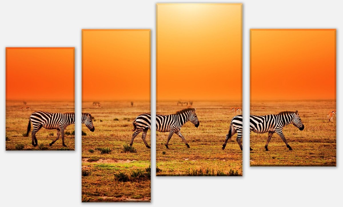 Leinwandbild Mehrteiler Zebras in der Savanne M0403 Leinwandbild Mehrteiler Zebras in der Savanne M0403
