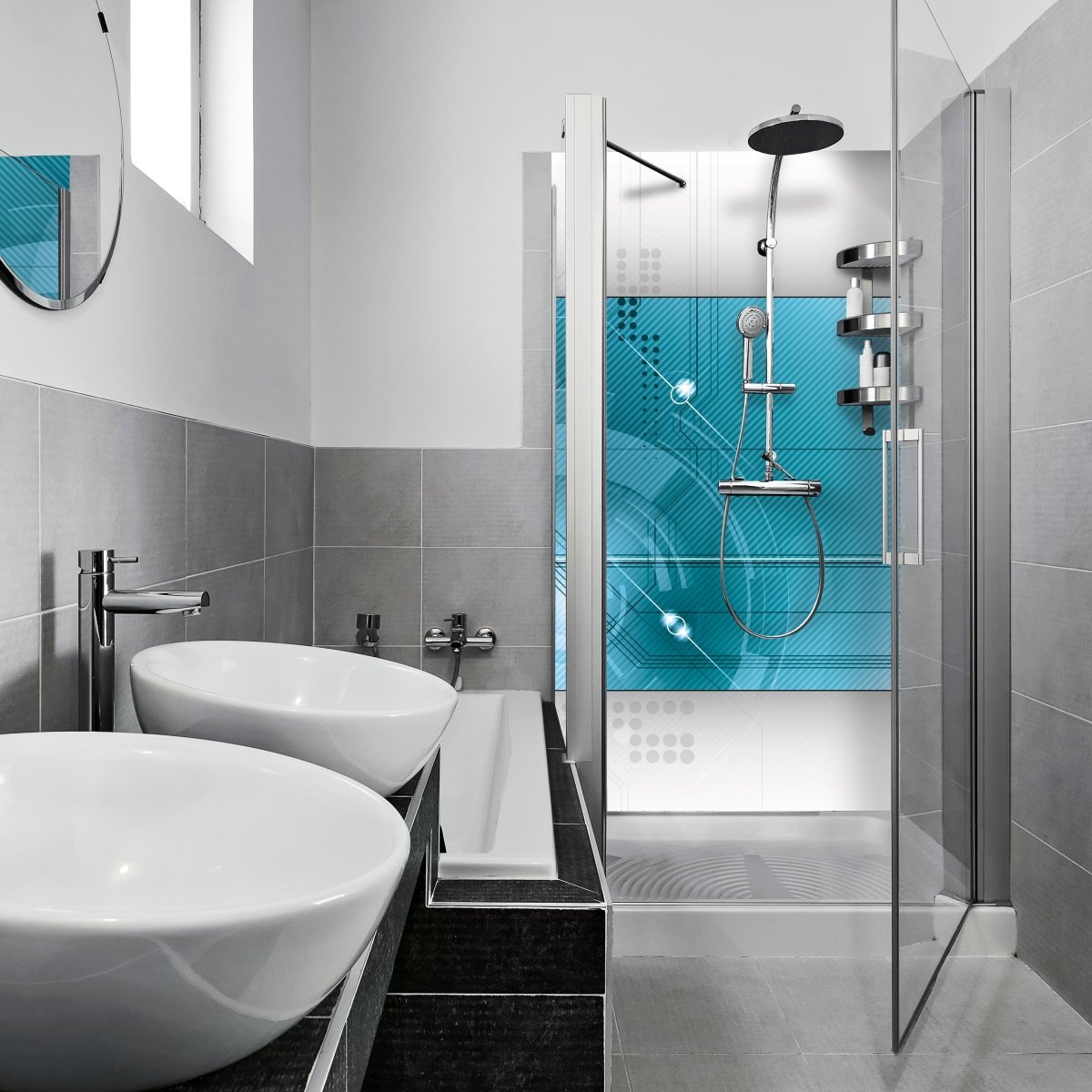 Duschwand Abstrakt Technik 1 M0427 entdecken - Bild 1 Duschwand Abstrakt Technik 1 M0427 entdecken - Bild 1